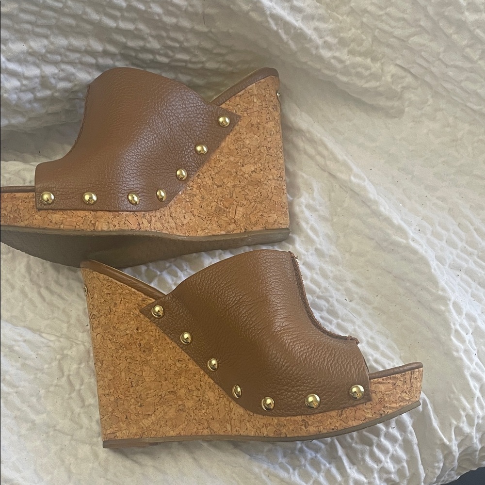 Michael Kors Tan Leather Wedge Sandals